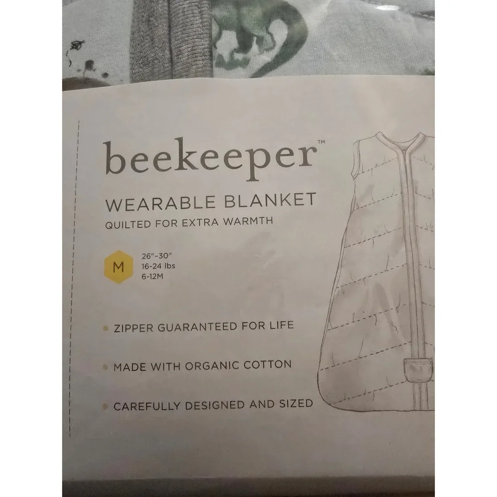 Burts Bees Baby Beekeeper Wearable Blanket Quilted Organic Cotton Dino Blue Med
